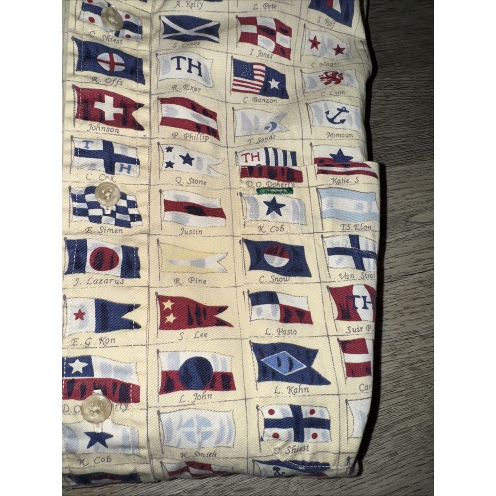 VTG Tommy Hilfiger Shirt Mens Large  Yellow Sailing Flags Button Front Oversized - Picture 2 of 7
